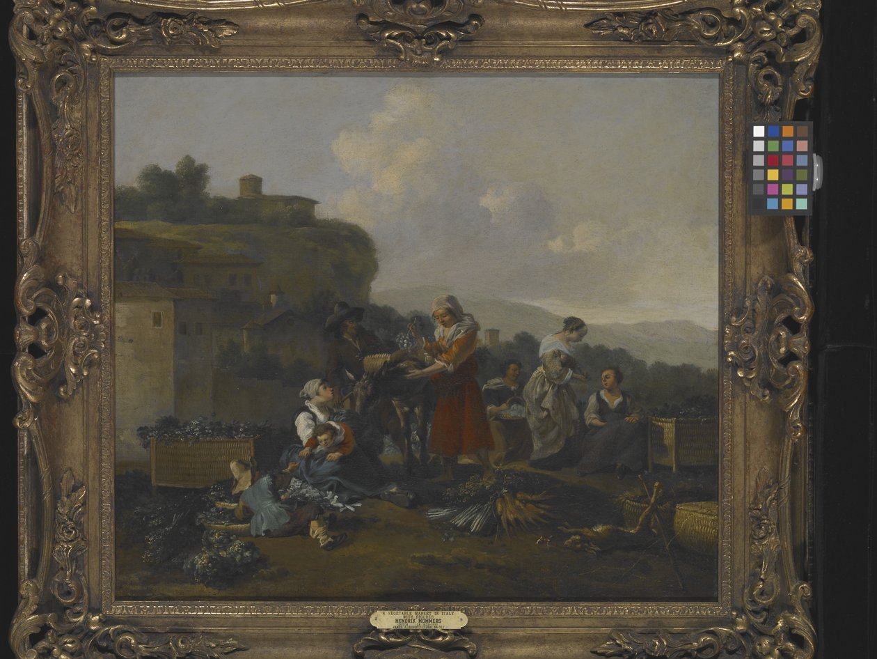 A Vegetable Market in Italy with Figures by Hendrick Mommers