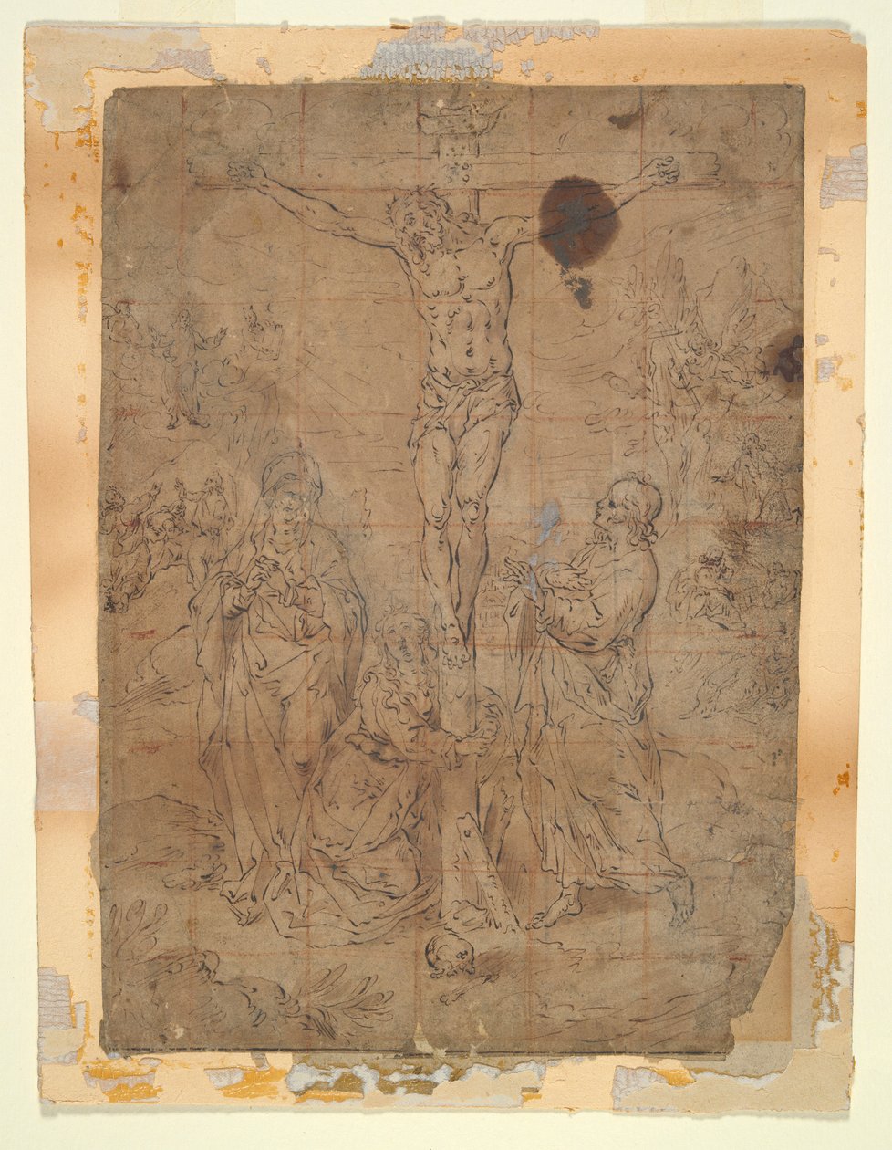 Christ on the Cross Between the Virgin and St. John with Scenes of the Passion in the Background by Hendrick de Clerck