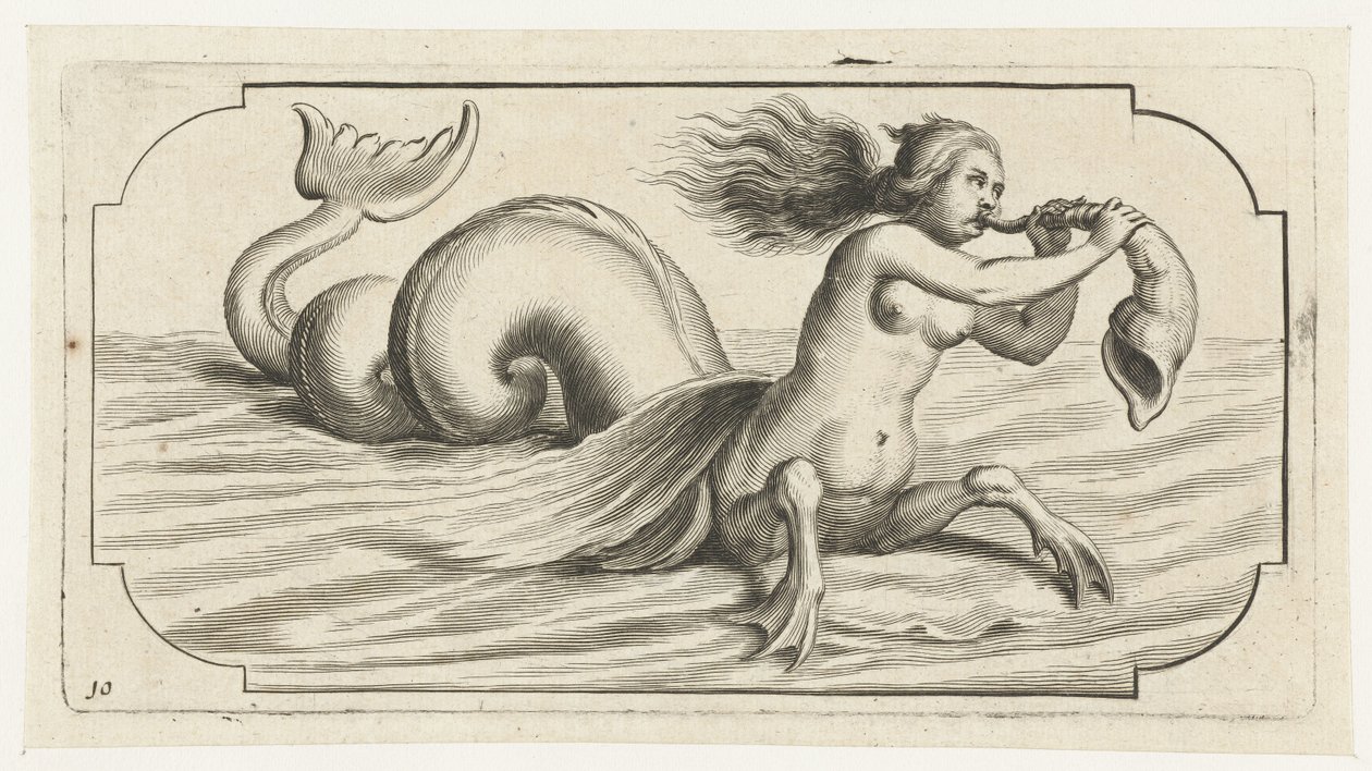 A Female Figure Blowing a Shell (Nouveau Livre des Dieux et Déesses de la Marine) by Hendrick de Keyser (I)