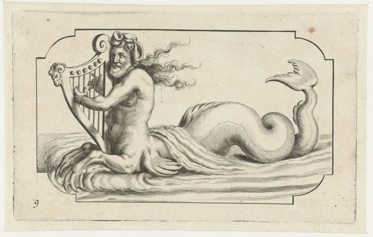 Triton Playing a Harp (Nouveau Livre des Dieux et Déesses de la Marine) by Hendrick de Keyser (I)