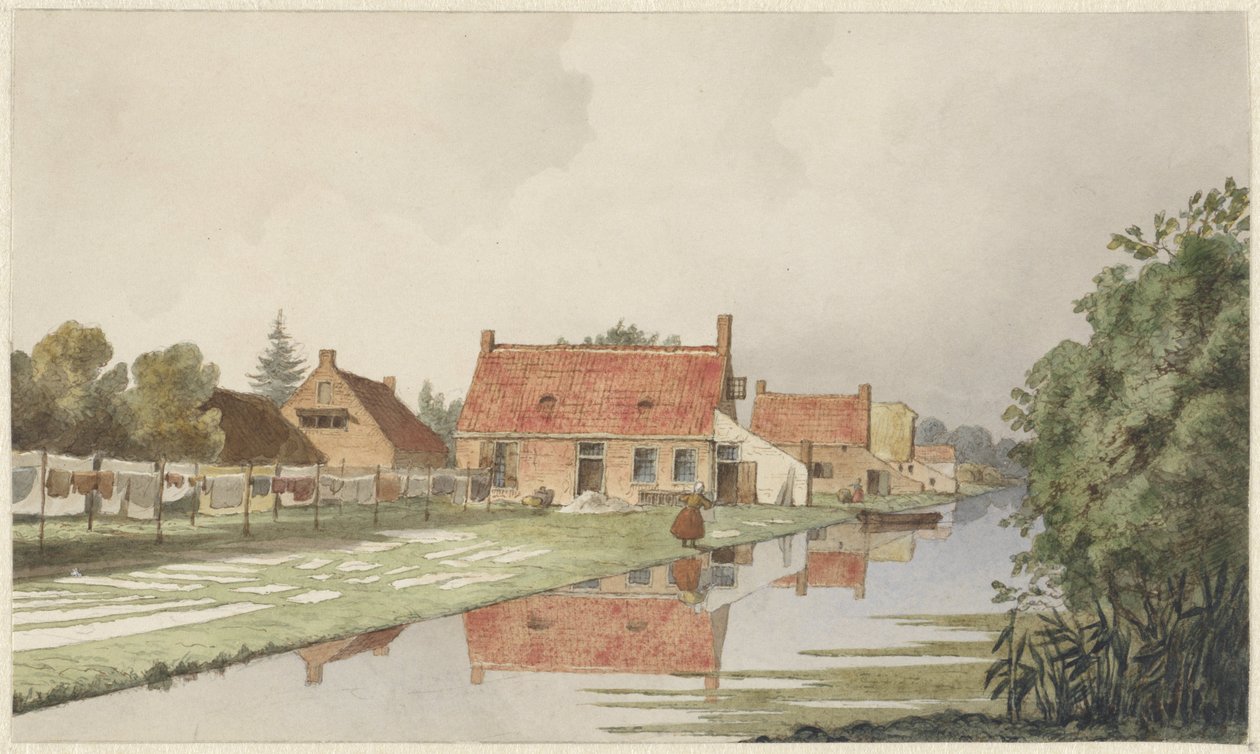 Bleacheries Behind a Canal by Hendrik Abraham Klinkhamer