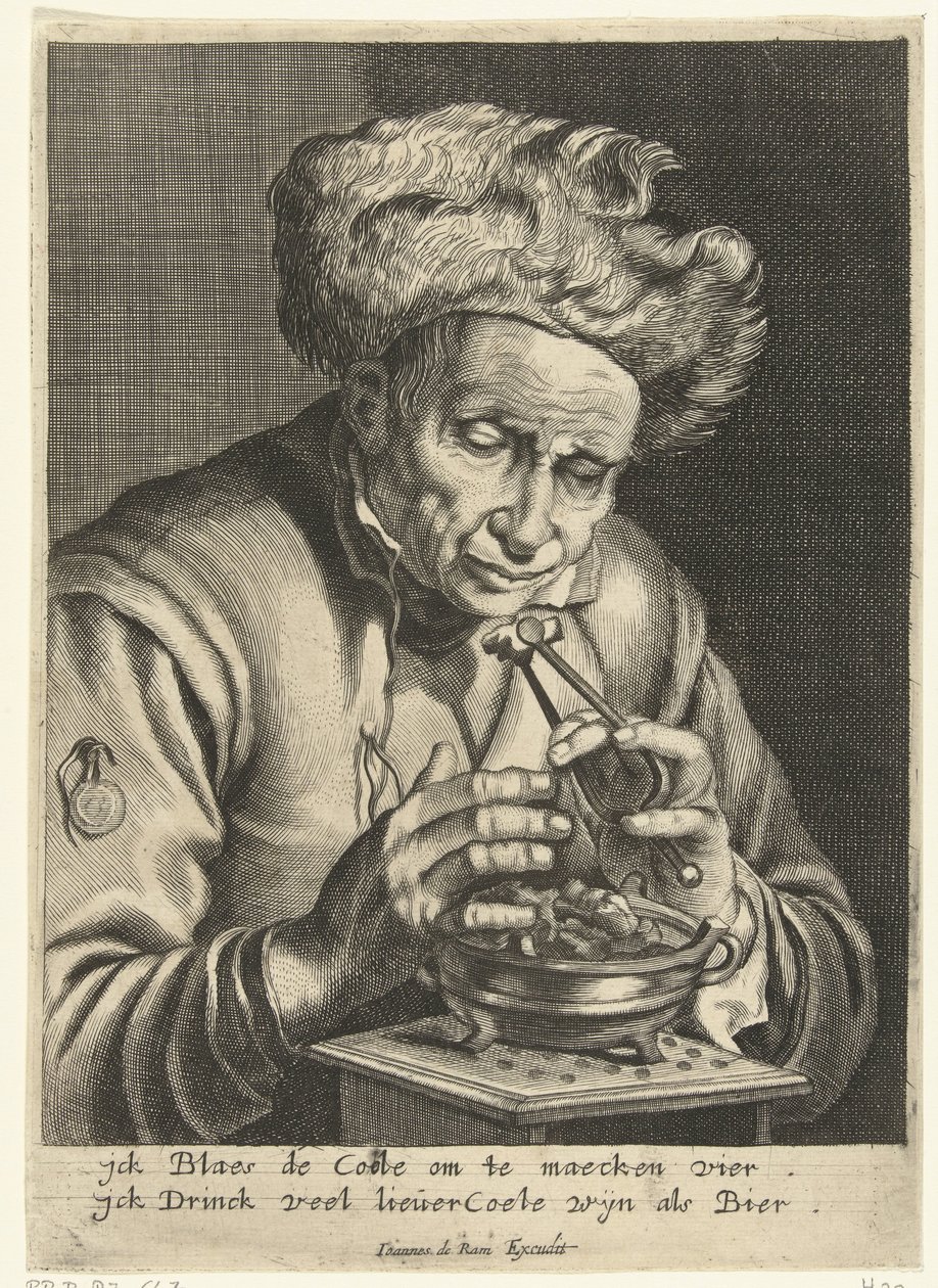 Old Man Blowing on a Coal by Hendrik Bary