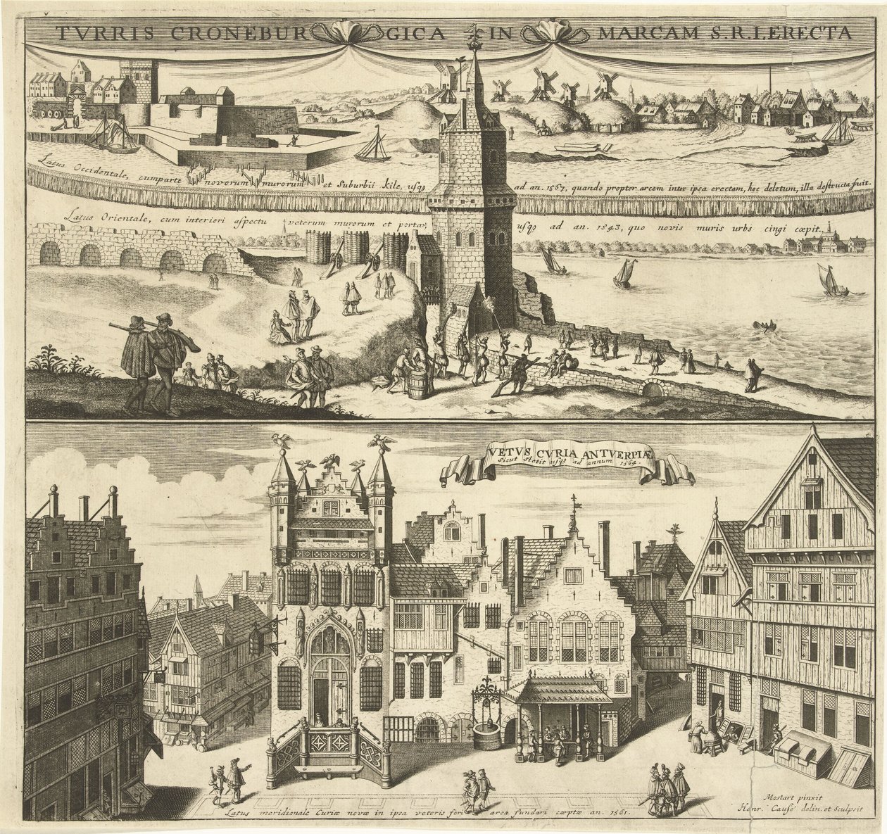 View of the Kroonenburg and the Old Town Hall of Antwerp by Hendrik Causé