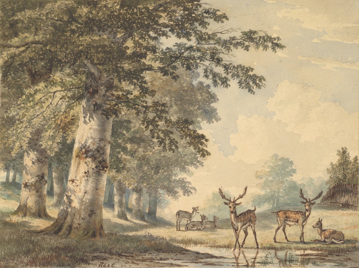 Deer under Beech Trees in Winter by Hendrik Gerrit ten Cate