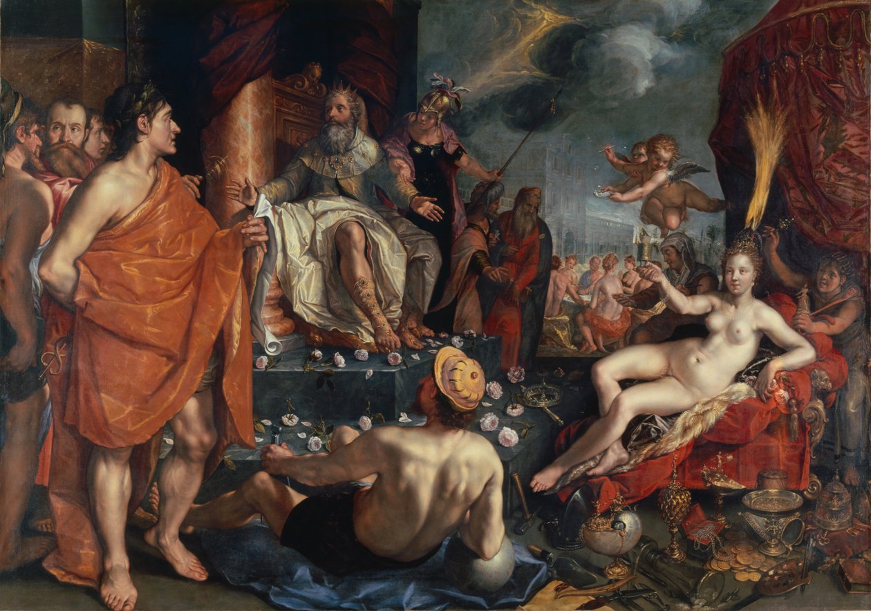 Hermes presenting Pandora to King Epimetheus, 1611 by Hendrik Goltzius