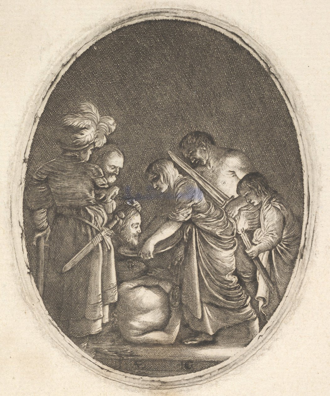 Salome Receiving the Head of John the Baptist, Surrounded by Three Men and a Child... (detail) by Hendrik Goudt