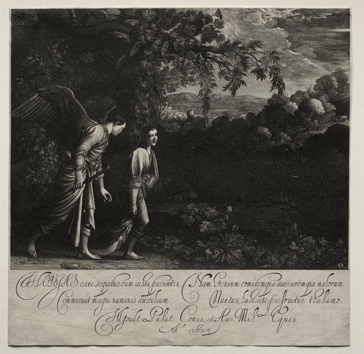 Tobias and the Angel (large plate) by Hendrik Goudt