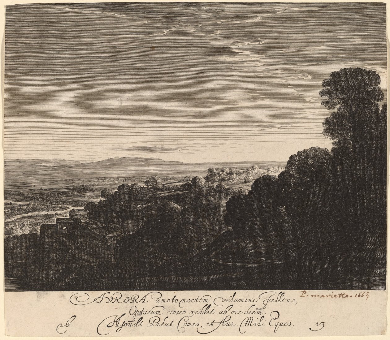 Landscape at Dawn: Aurora by Hendrik Goudt after Adam Elsheimer