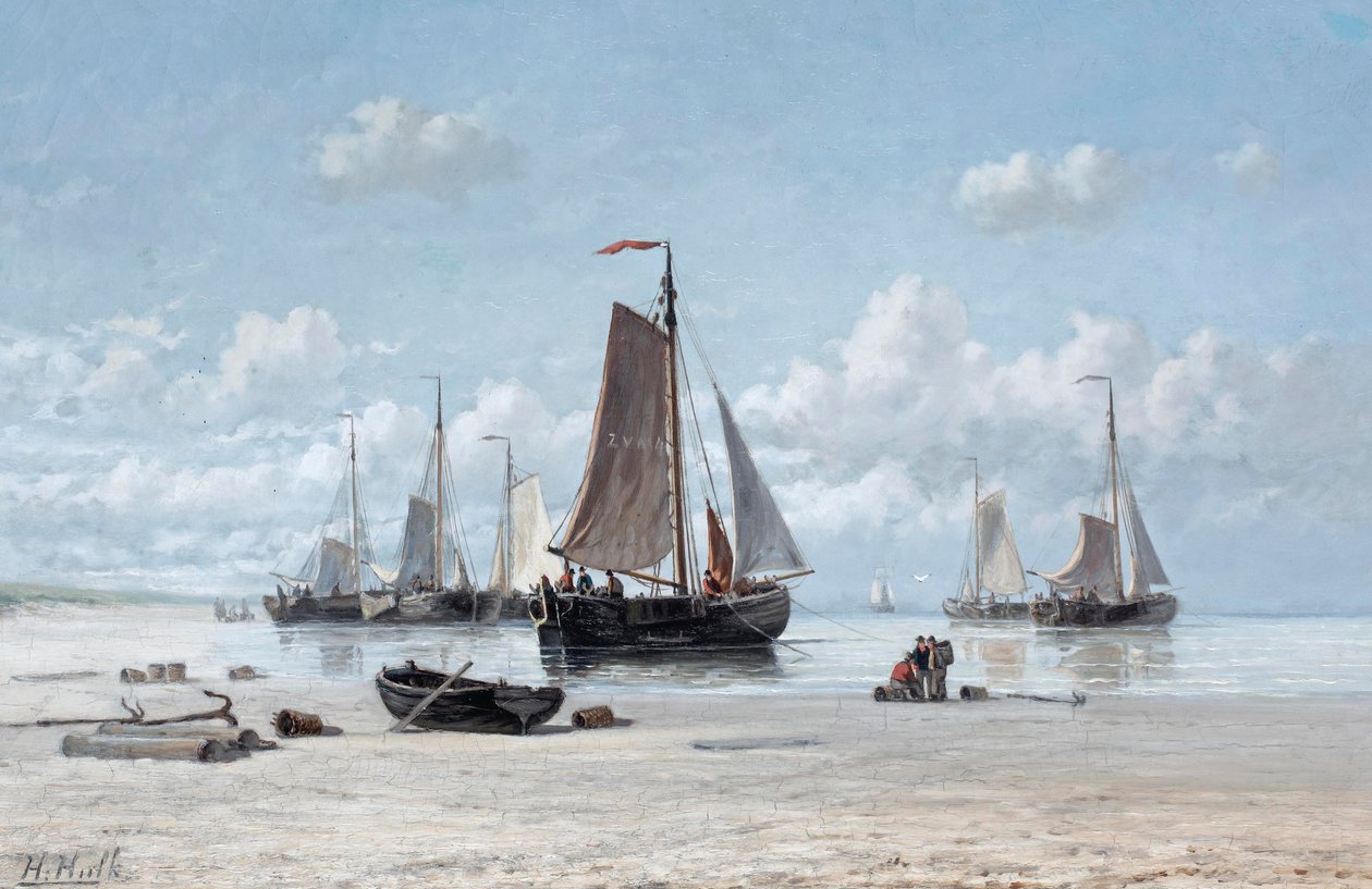 Fishing Vessels on the Beach, Zandvoort by Hendrik Hulk