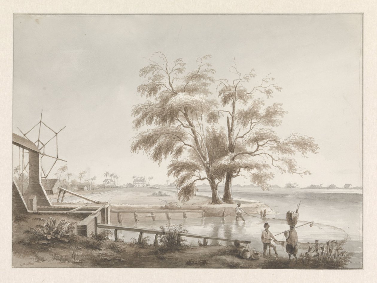 View of a Plantation with a Sluice on the Left by Hendrik Huygens