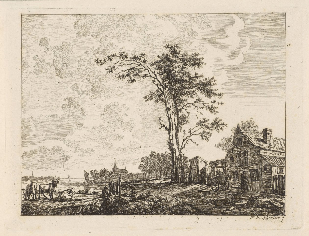 Landscape with House by a River by Hendrik Marcus Schouten