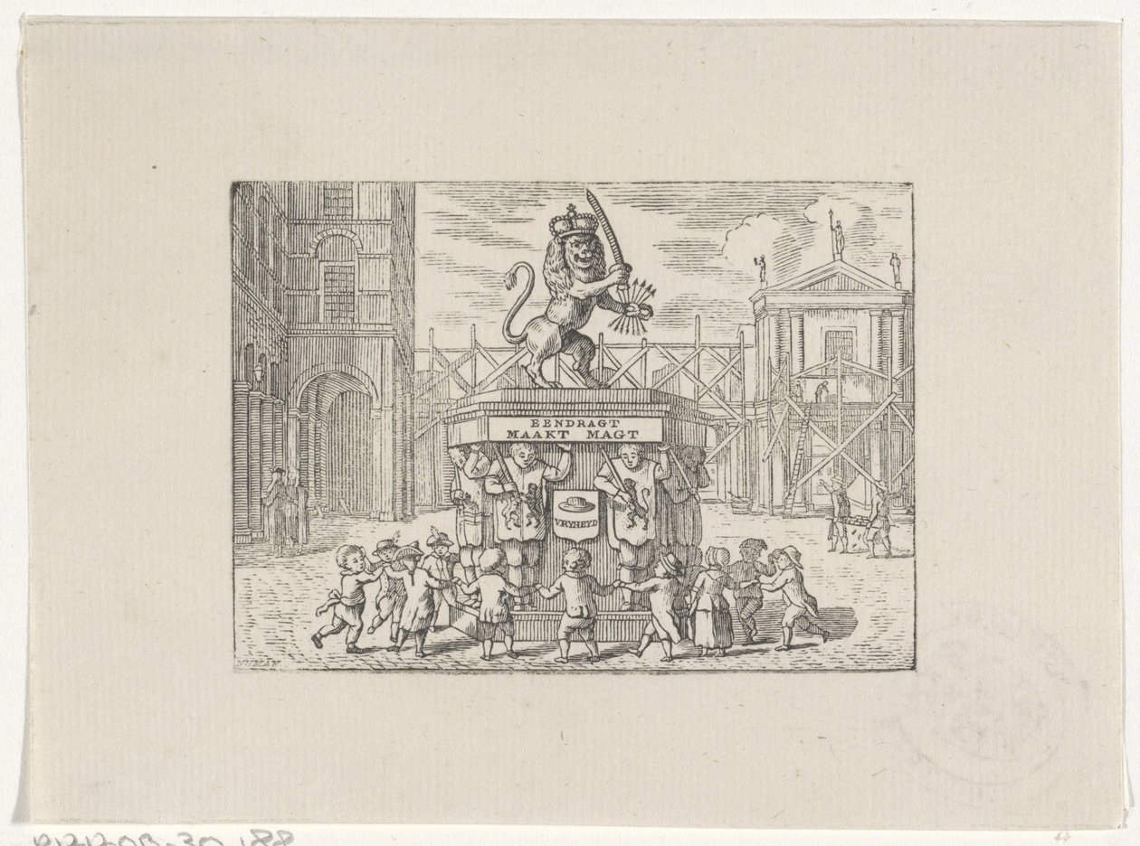 Children Dancing in a Circle around a Monument of the Seven Provinces by Hendrik Numan