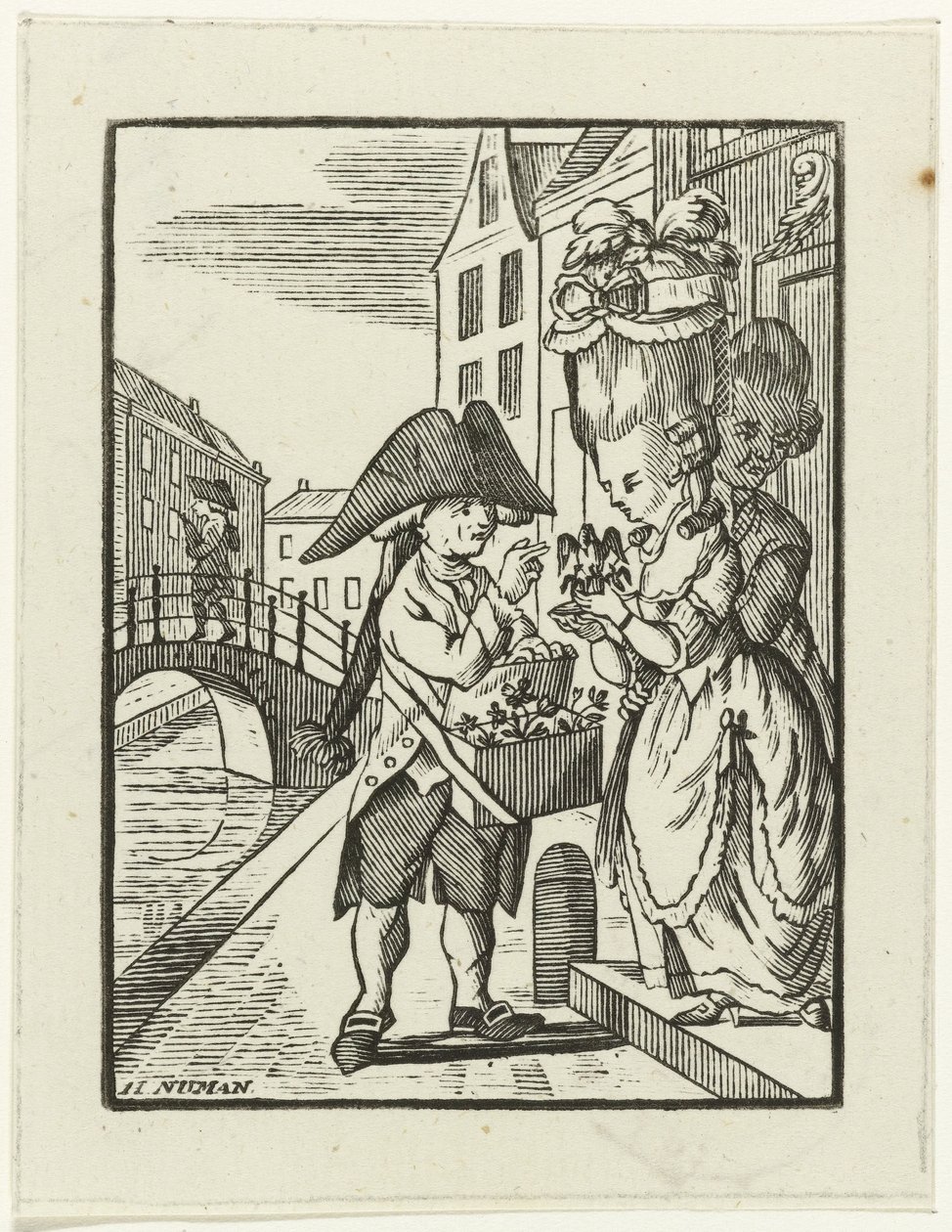 Street Vendor of Fireplace Decorations with Two Customers by Hendrik Numan