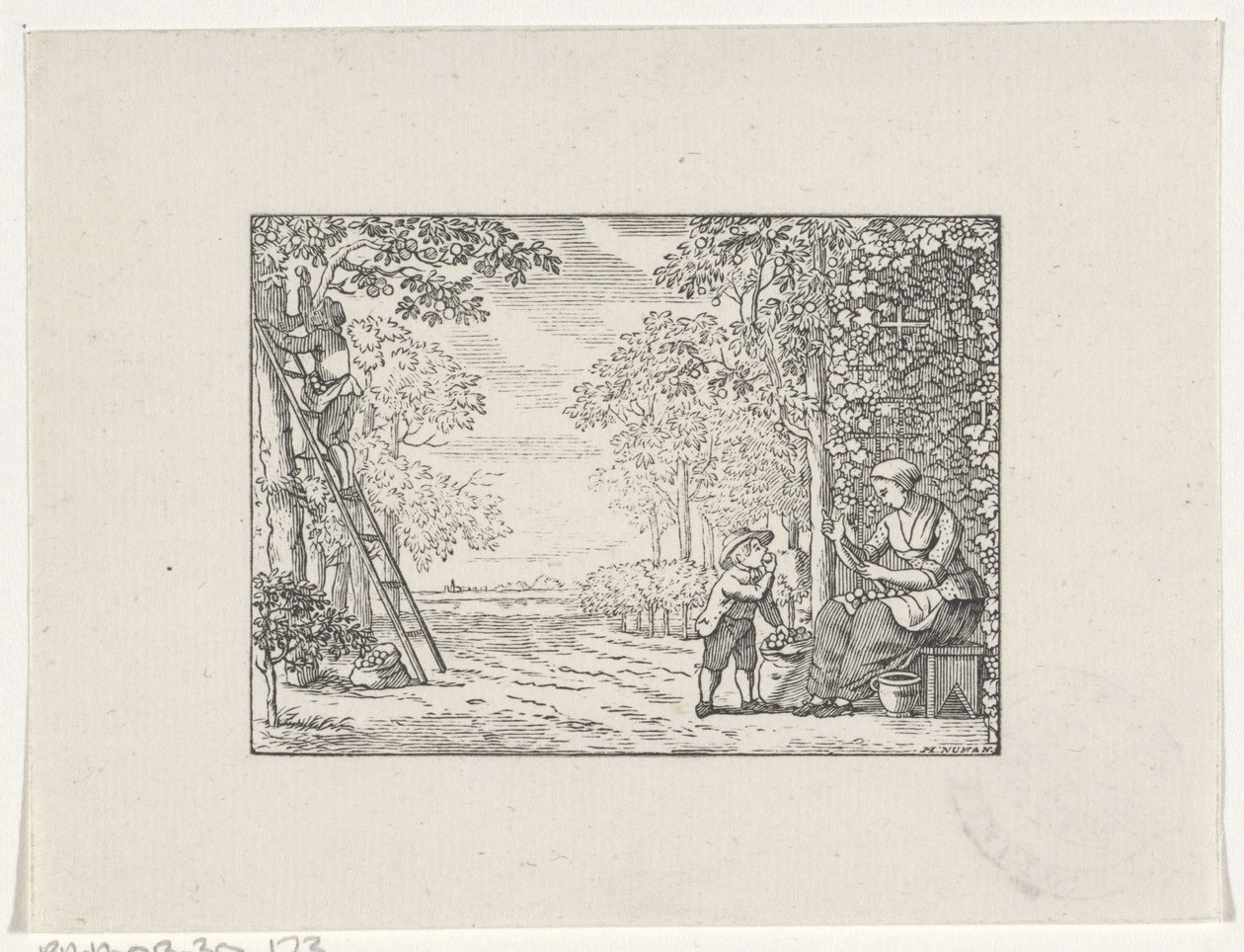 Woman in an Orchard Peeling an Apple for a Boy by Hendrik Numan