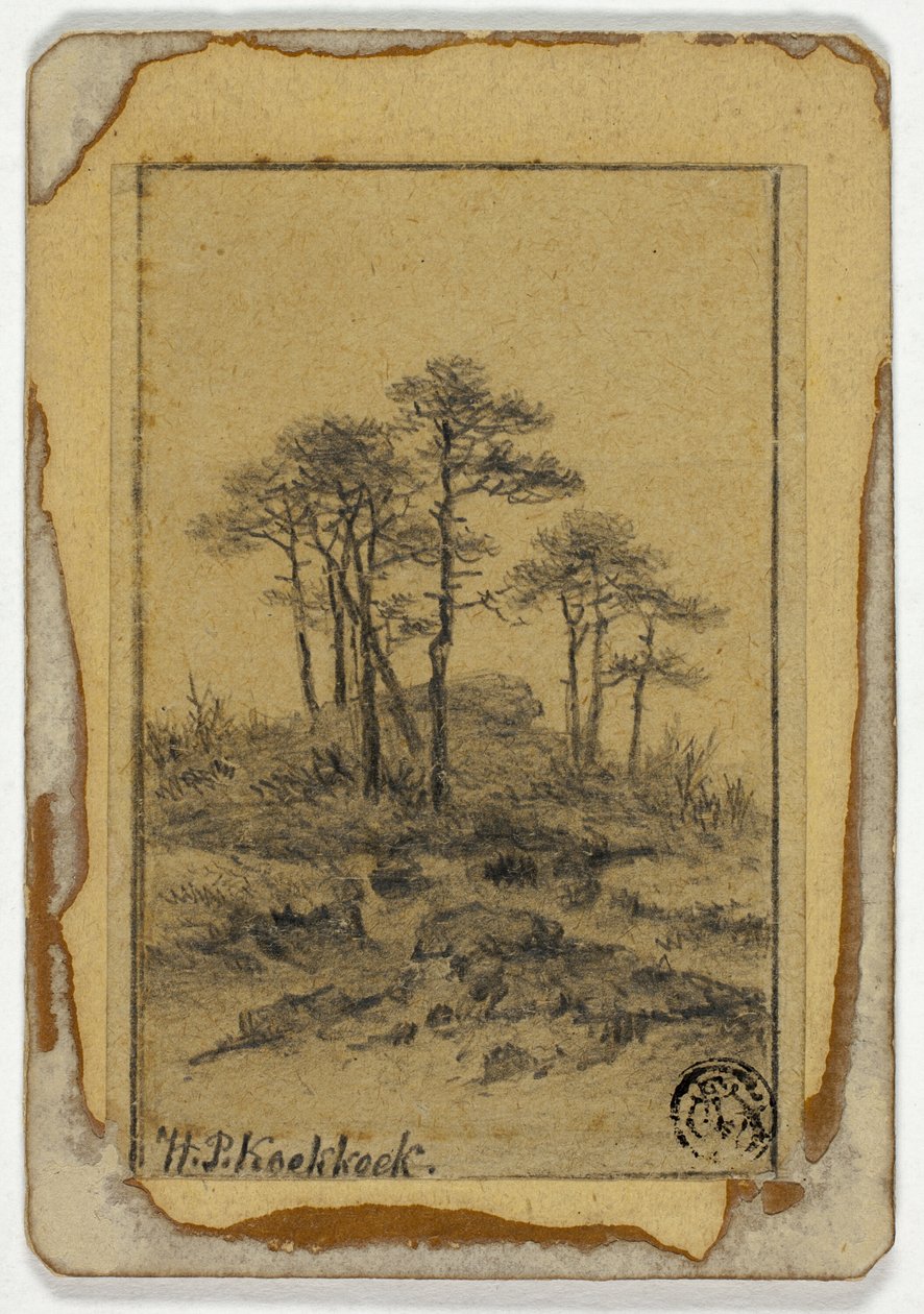 Trees on Rocky Hill by Hendrik Pieter Koekkoek