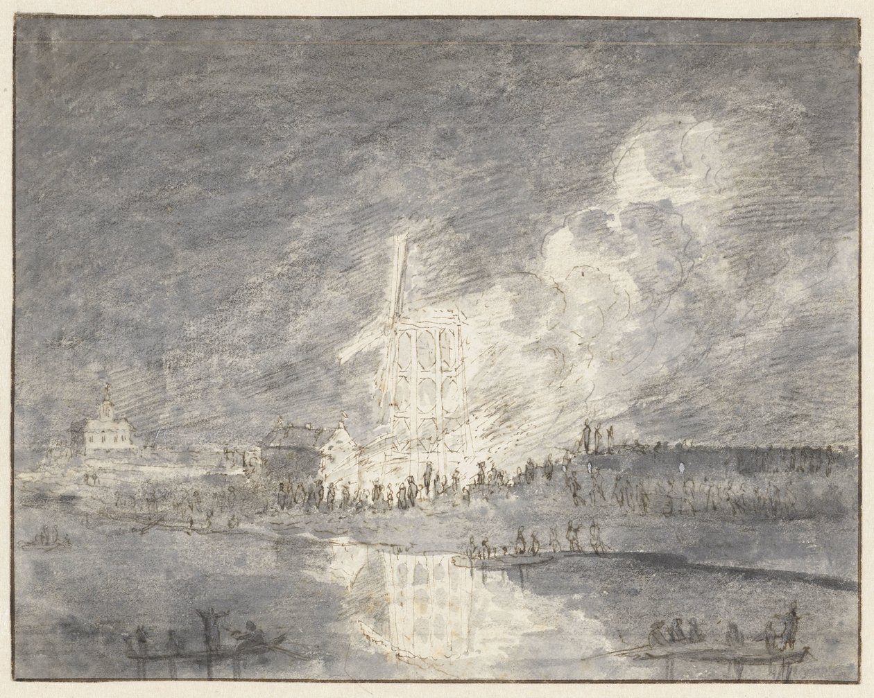 Fire in a Mill on the Muiderdijk, ca. 1710 by Hendrik Spilman