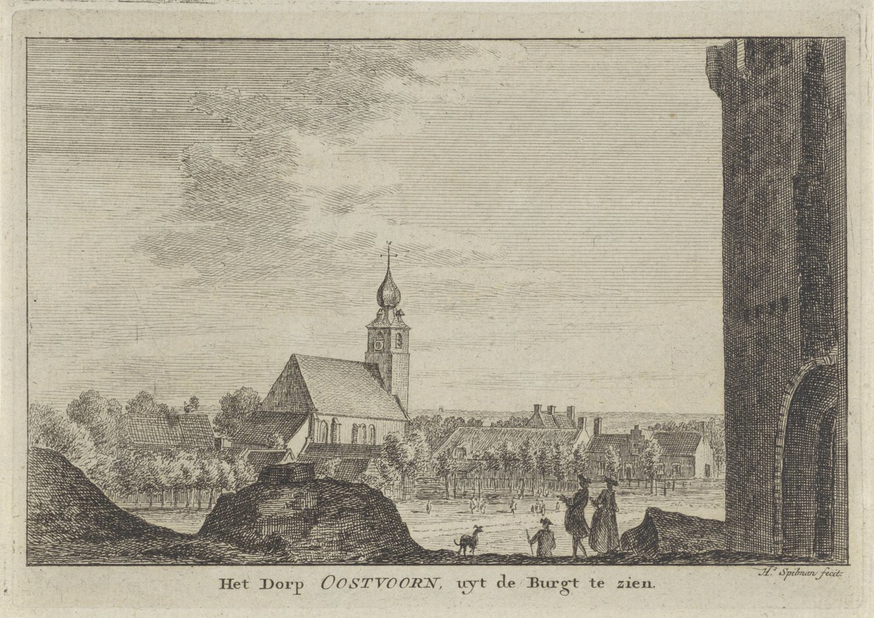 View of Oostvoorne, The Village of Oostvoorn, Seen from the Castle (title on object) by Hendrik Spilman