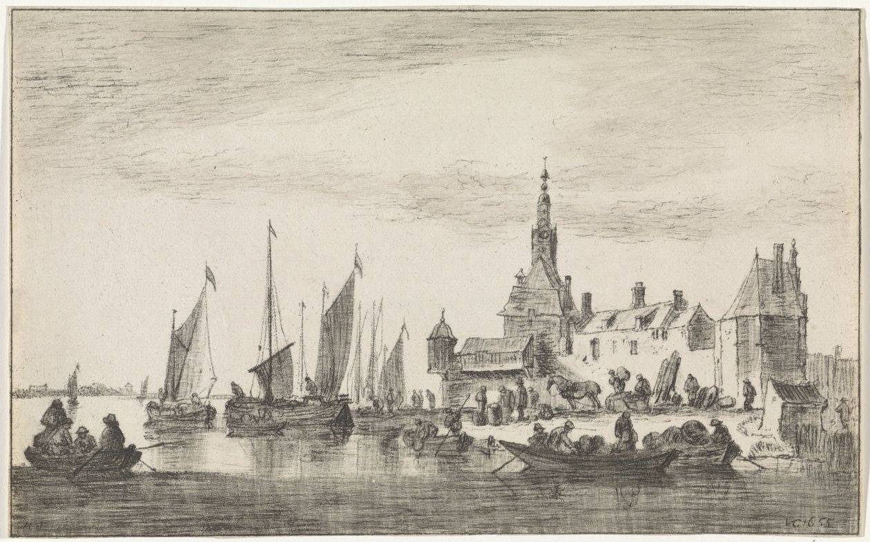 River View with Merchants on a Bank near Houses by Hendrik Spilman