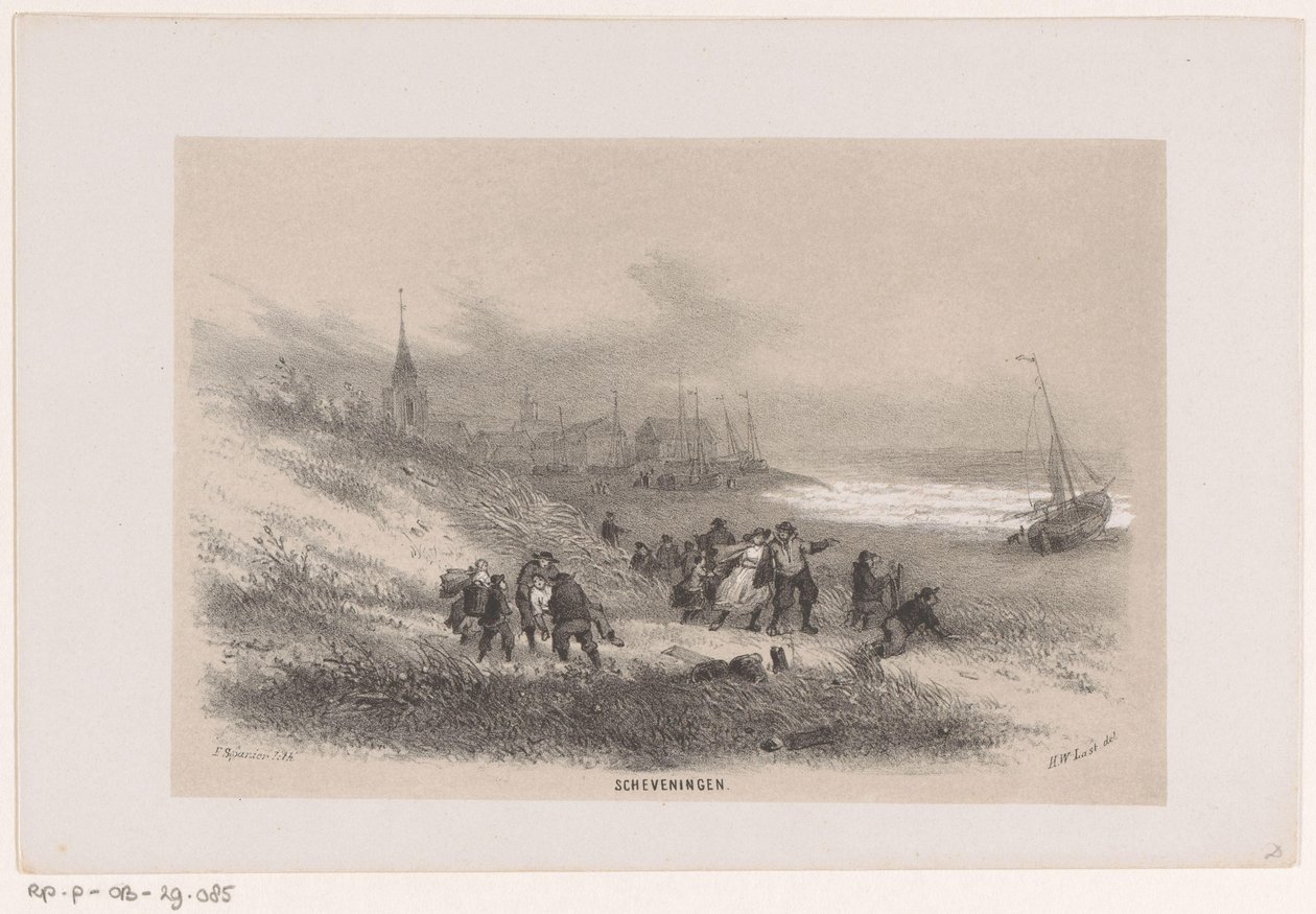 Scheveningen During the Storm of May 28, 1860 (series: Album of Ten Lithographed Sketches Depicting Scenes of the Destruction Caused by the Storm of May 28, 1860 in The Hague Forest, Scheveningen) by Hendrik Wilhelmus Last