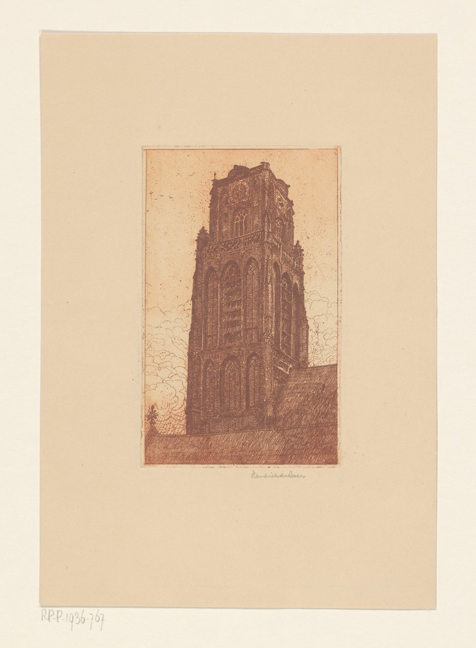 Study of a Church Tower by Hendrik de Boer (signed by artist)