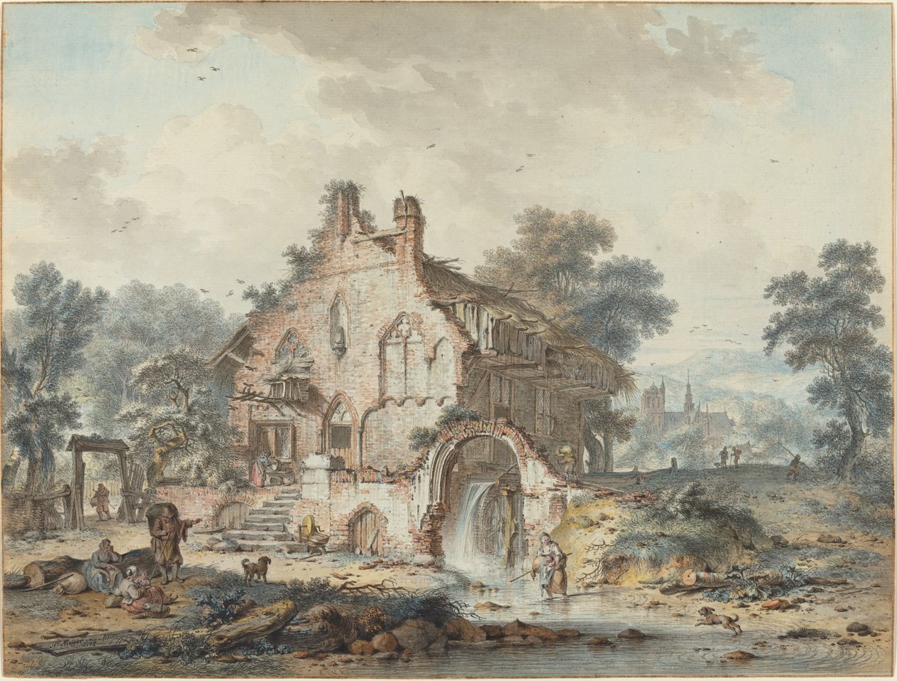 Rustic Watermill in a Gothic Ruin by Hendrik de Meyer II
