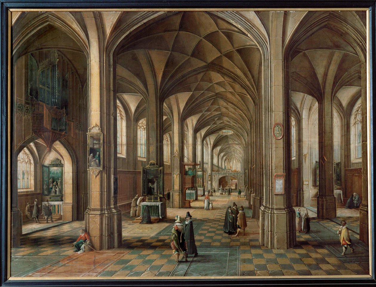 Interior of a church, Sacristan showing altar to visitors by Hendrik van Steenwyck