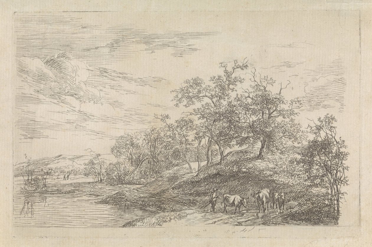 Hilly Landscape with Shepherd and Cows by Hendrikus van de Sande Bakhuyzen