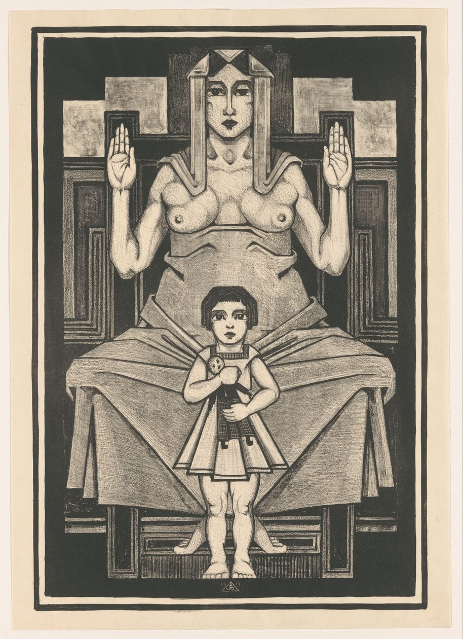 Stylized Composition with a Child in Front of a Seated Woman by Henk Schilling
