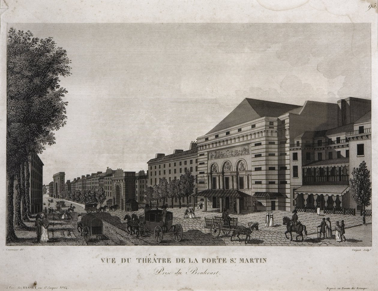 Theatre of Porte St. Martin, Boulevard Montmartre, Paris, engraved by Guiguet, c.1810 by Henri Courvoisier Voisin