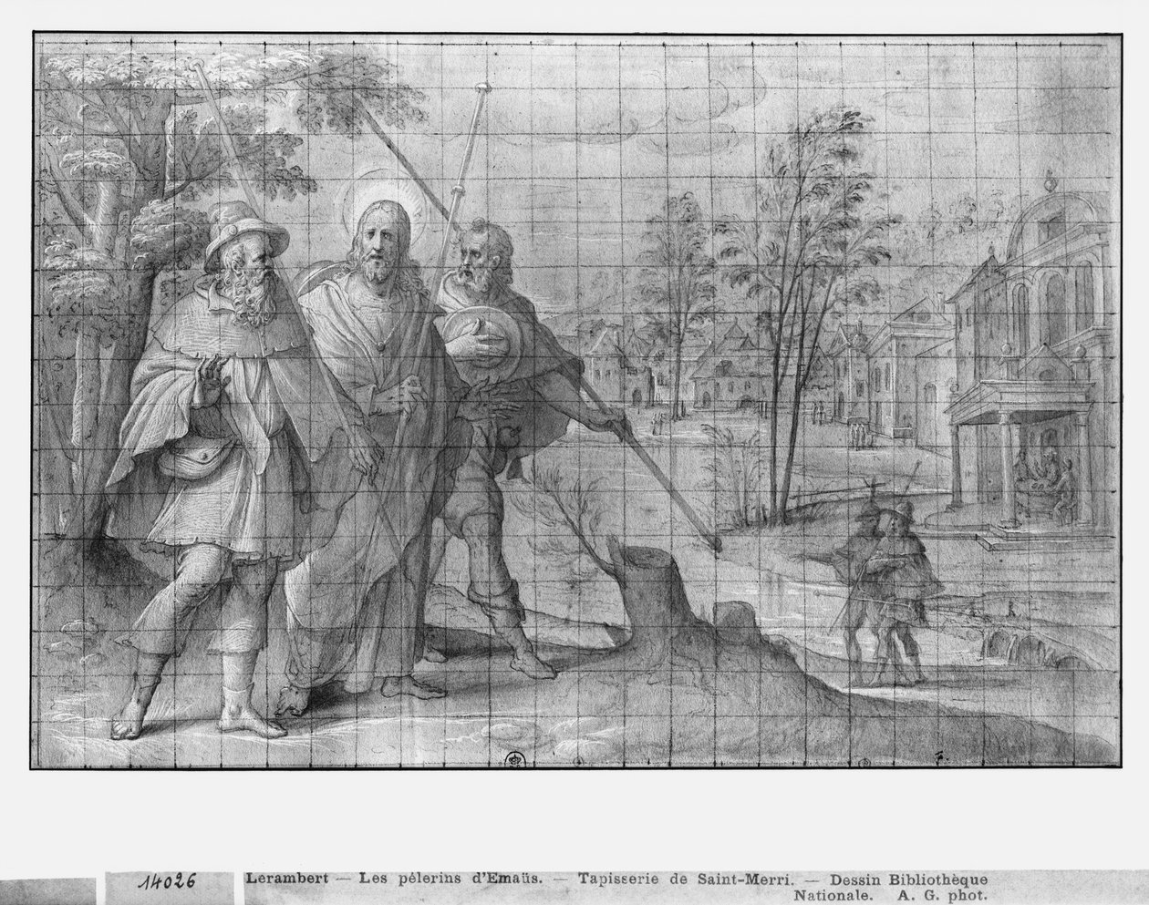 Life of Christ, Christ on the road to Emmaus, preparatory study of tapestry cartoon for the Church Saint-Merri in Paris, c.1585-90 by Henri Lerambert