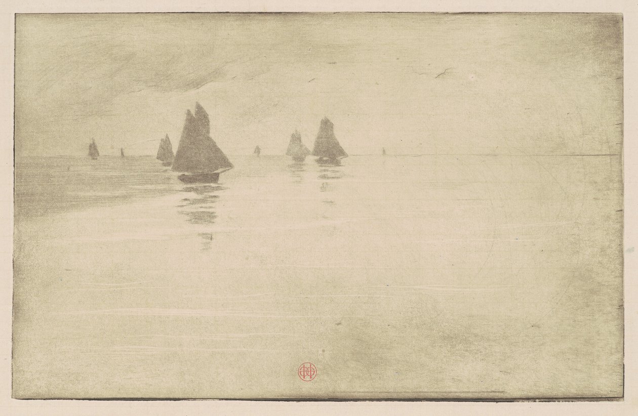 Boats in a Morning Fog by Henri-Charles Guérard