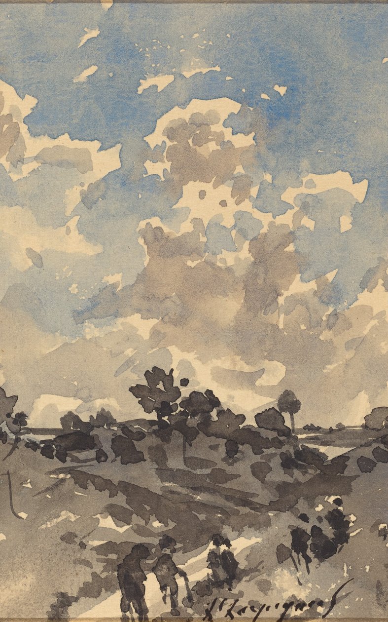 A Landscape with Figures Walking along a Path by Henri-Joseph Harpignies