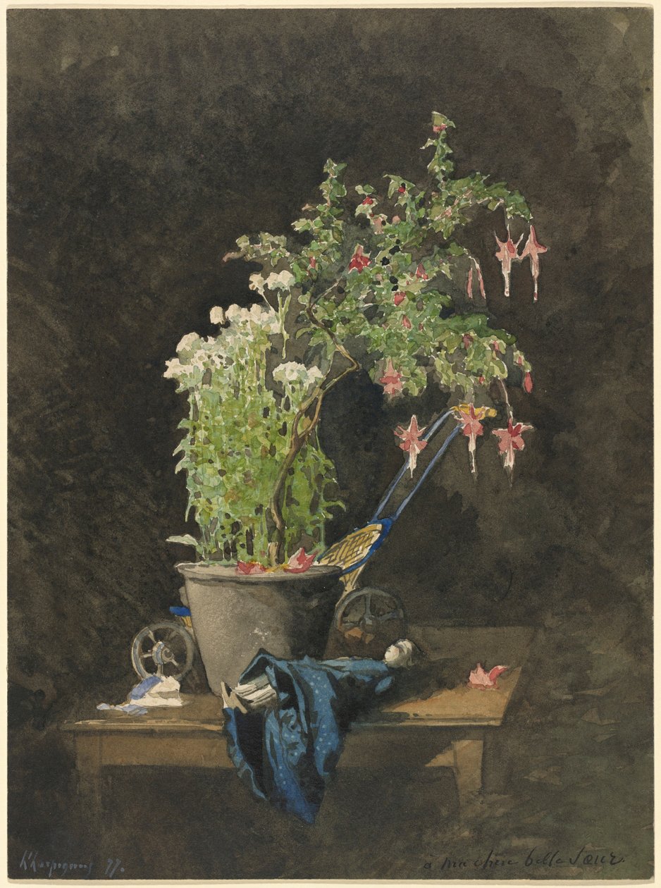 A Potted Fuchsia with Children