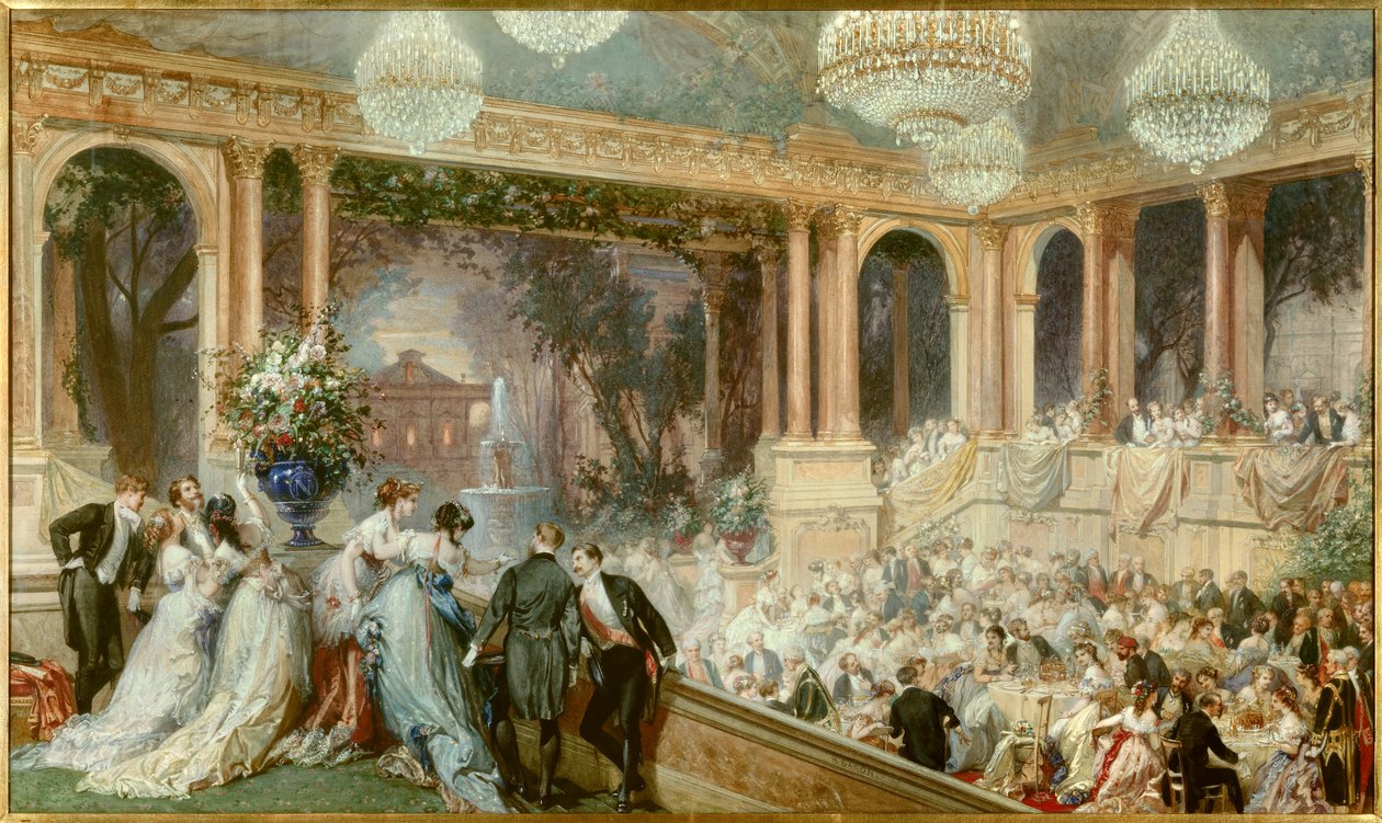 Dinner at the Tuileries by Napoleon III. A reception under the Second Empire. Watercolour by Baron Henri Baron (1816-1885). 19th century. Compiegne, Musee National Du Chateau by Henri Baron