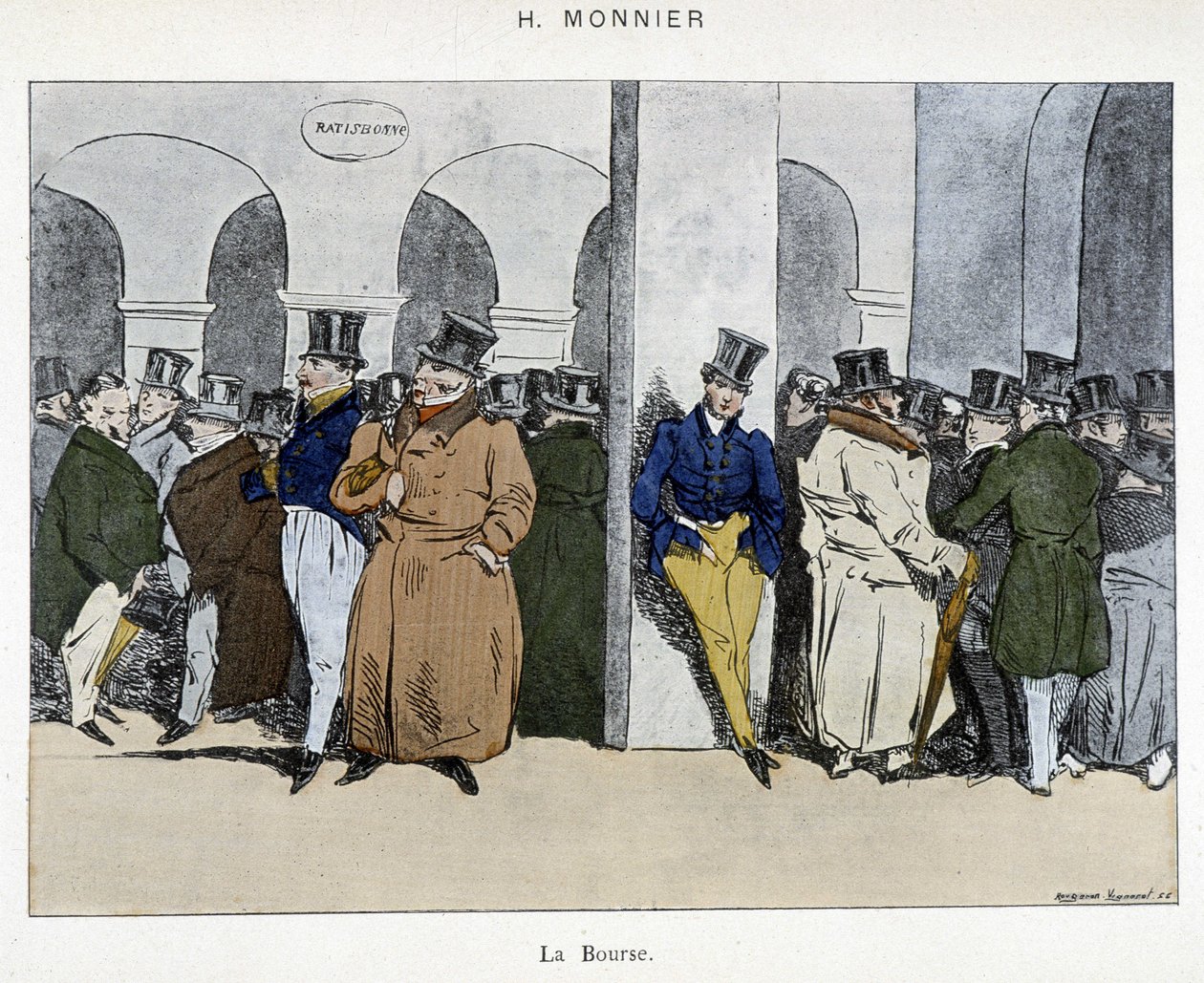 Businessmen of the Paris Stock Exchange - Drawing by Henri Monnier, Early 19th Century by Henri Bonaventure Monnier