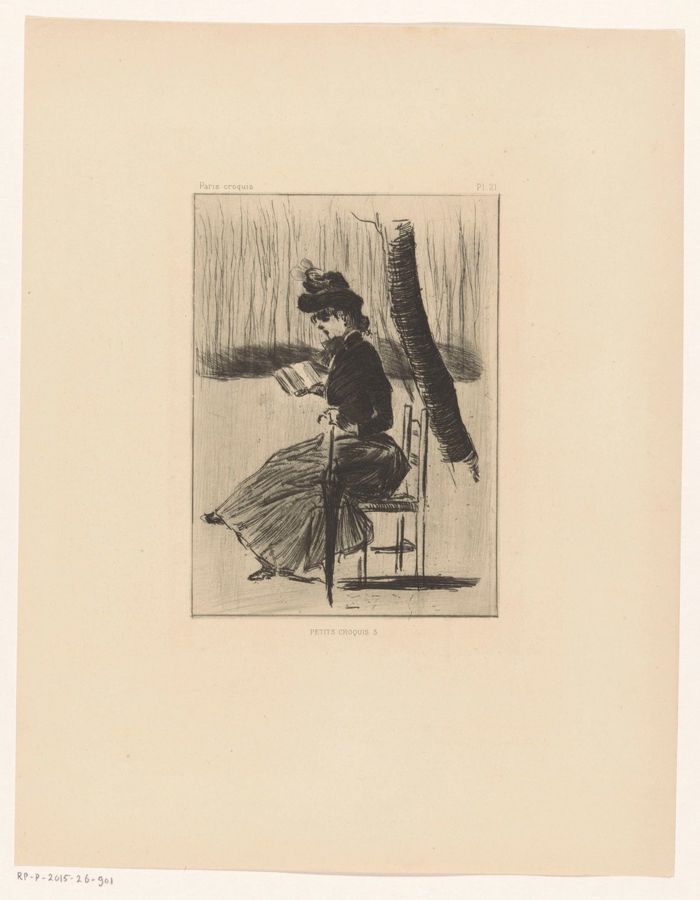 Woman with a Book and an Umbrella on a Chair Outside by Henri Boutet