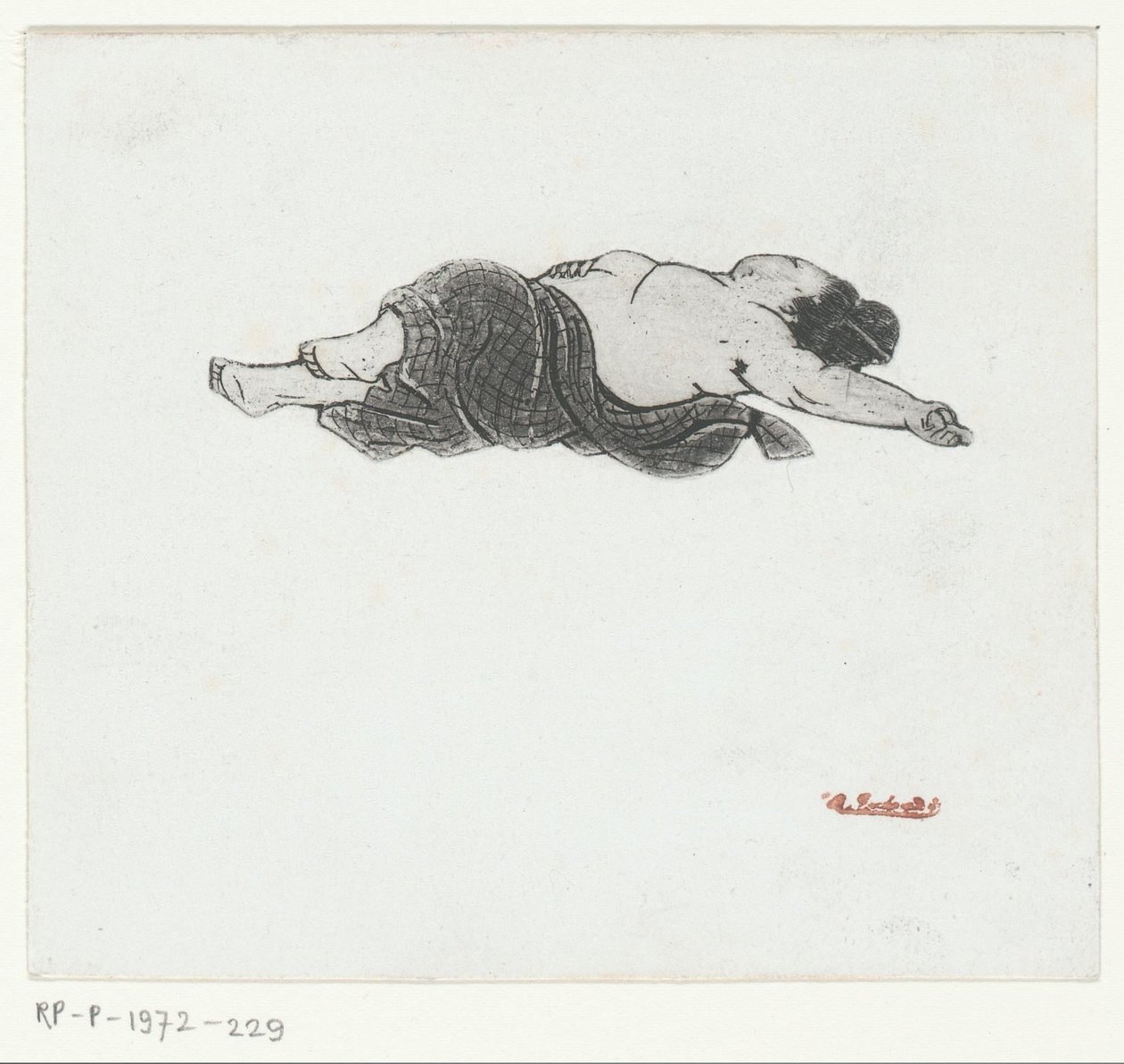 Reclining Japanese Woman with Bare Upper Body by Henri Charles Guérard (attributed to)
