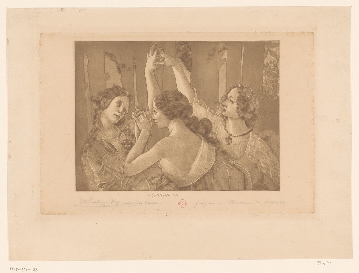 Three Graces from Primavera by Henri Charles Guérard (signed by artist)