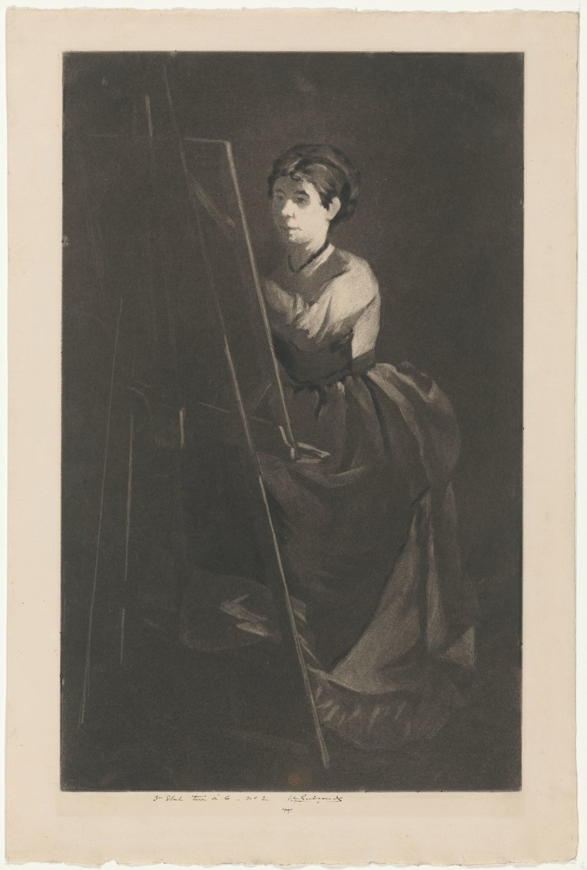 Portrait of Eva Gonzalès at an Easel by Henri Charles Guérard (signed by artist)