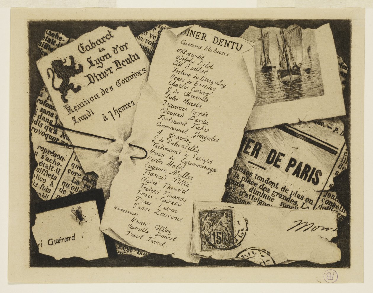 A Piece of Newspaper, an Envelope, and a Fly by Henri Charles Guérard