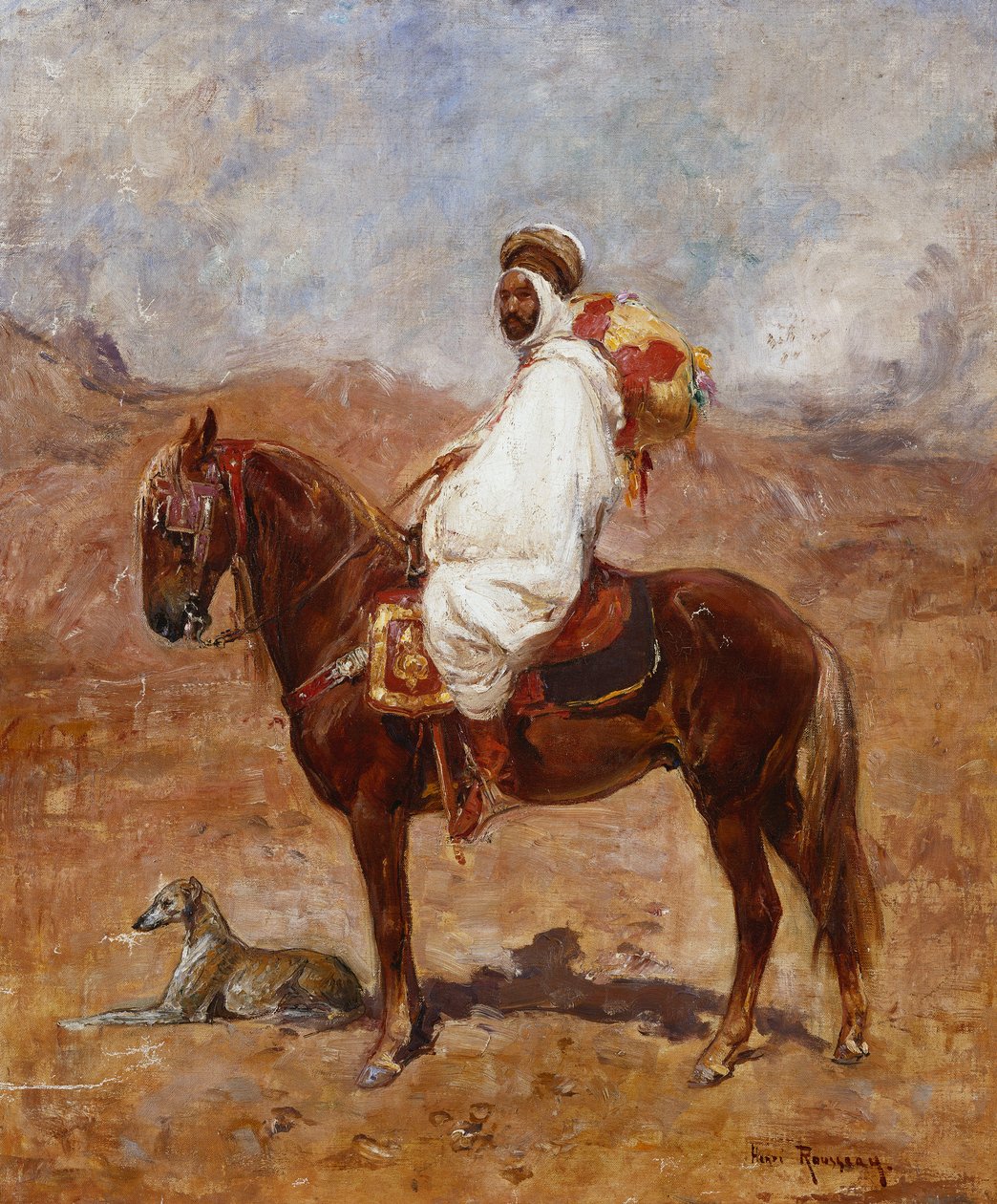 An Arab on a Horse in a Desert Landscape by Henri Emilien Rousseau