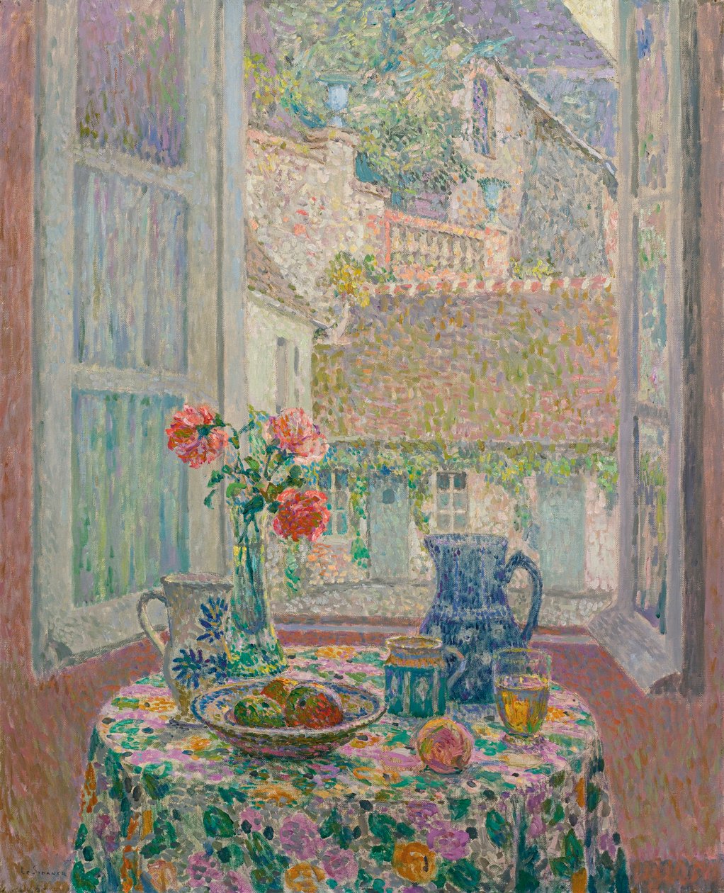Table Overlooking the Courtyard by Henri Eugene Augustin Le Sidaner