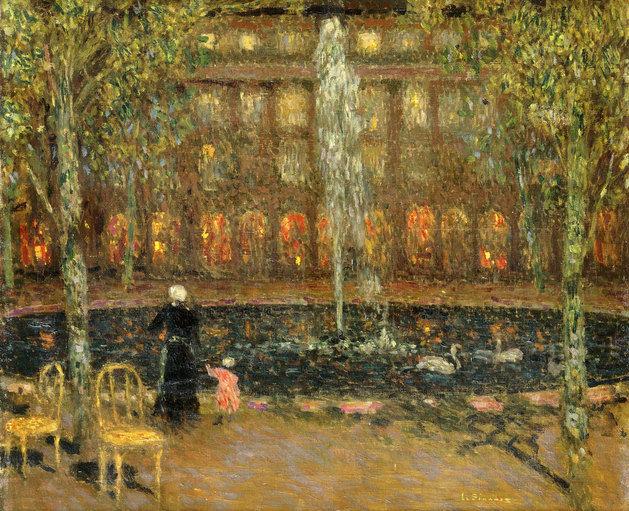 The Pond at the Palais Royal by Henri Eugene Augustin Le Sidaner