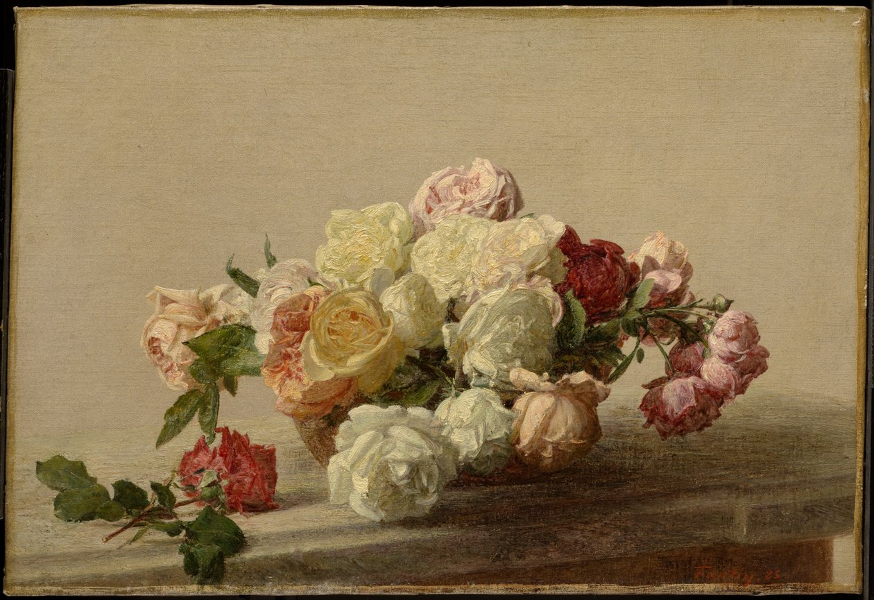 Bowl of Roses on a Marble Table by Henri Fantin-Latour