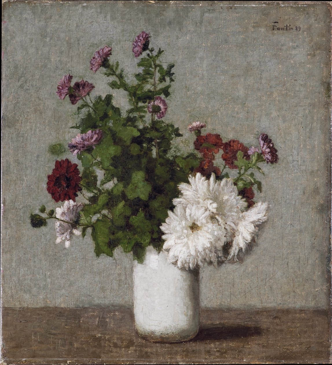 Flower Still Life: Autumn Chrysanthemums in a White Vase by Henri Fantin-Latour