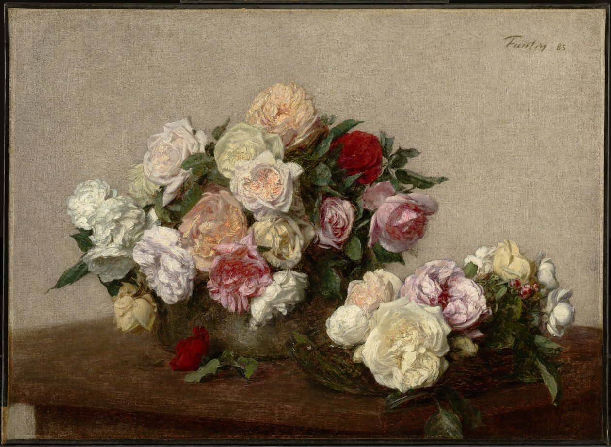 Roses in a Bowl and Dish by Henri Fantin-Latour