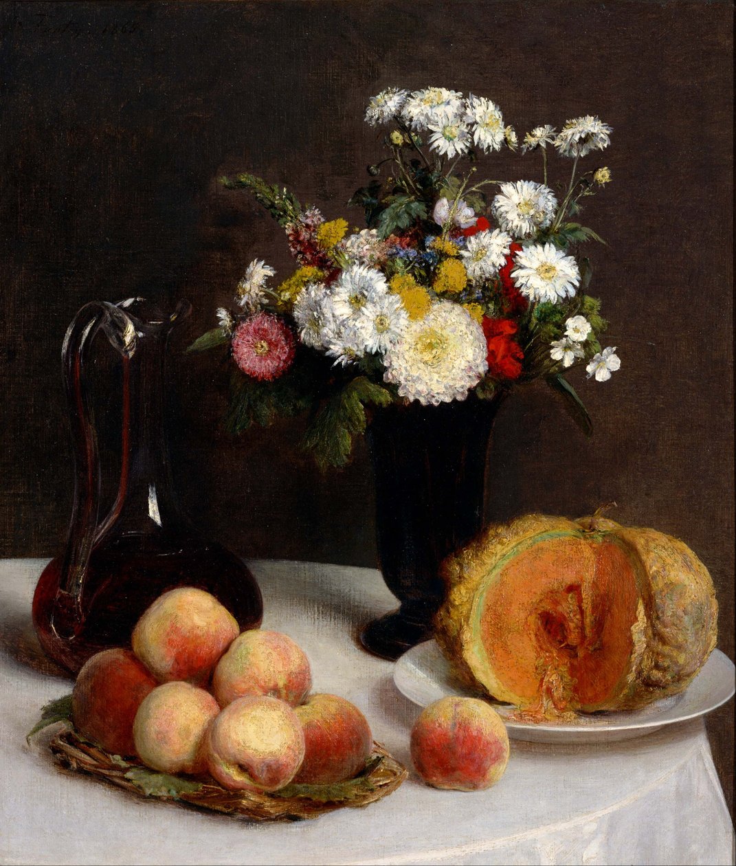 Flowers and Fruits, Still Life with Wine by Henri Fantin-Latour