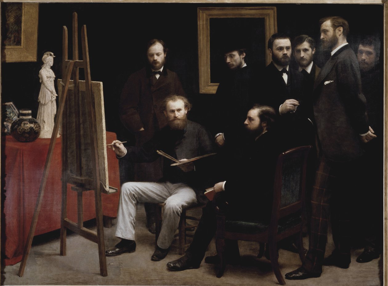 A workshop at the Batignolles (with several portraits of artist) by Ignace Henri Jean Fantin Latour