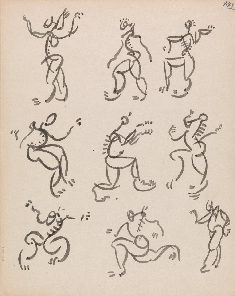 Nine Dancing Figures, in Three Registers by Henri Gaudier Brzeska