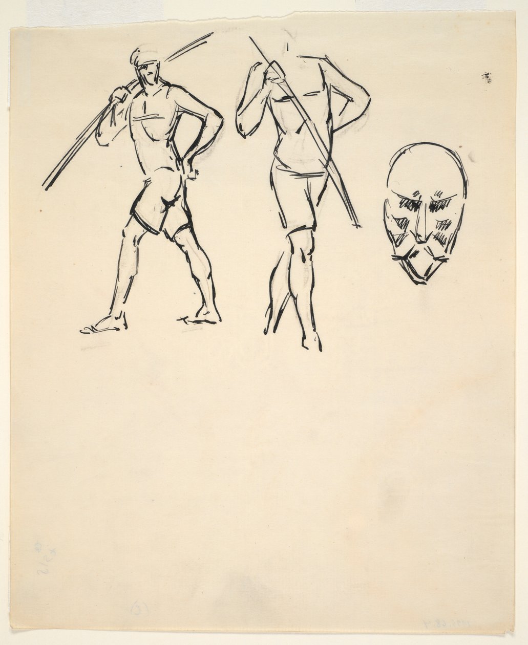 Sheet of sketches [Two figures and stylized head] by Henri Gaudier Brzeska